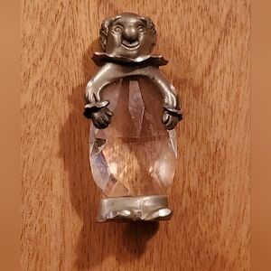 VINTAGE PEWTER FIGURINE/STATUE Clown W/ Crystal For Torso